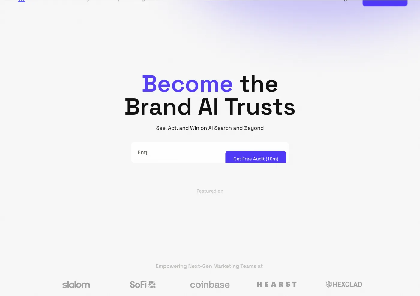 AthenaHQ homepage with its "Become the Brand AI Trusts" positioning