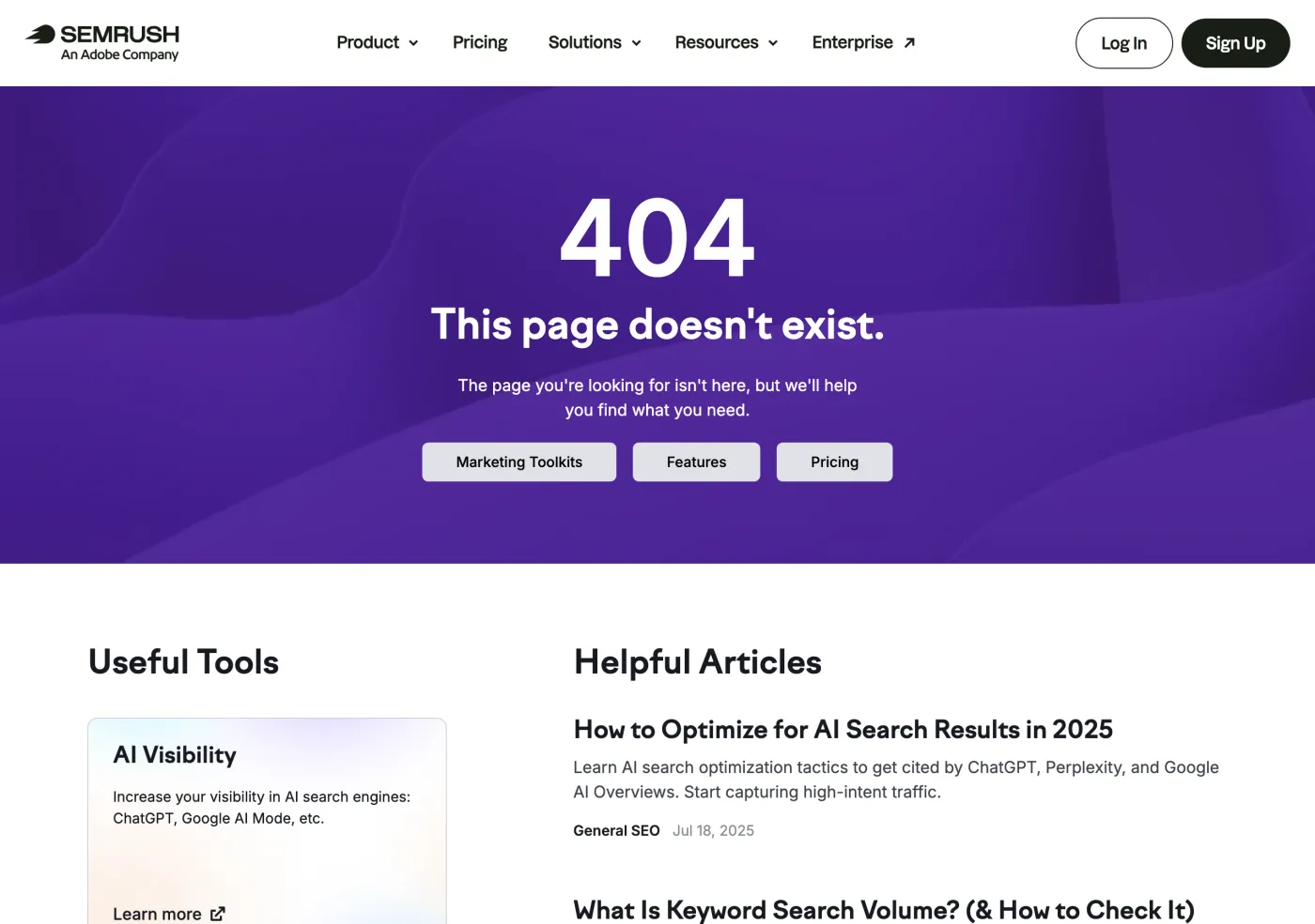 Semrush AI Optimization (AIO) toolkit page