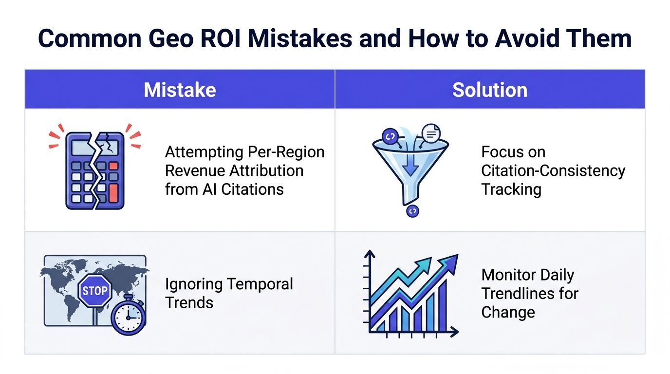 A table comparing two common Geo ROI mistakes and their effective solutions for business performance analysis.