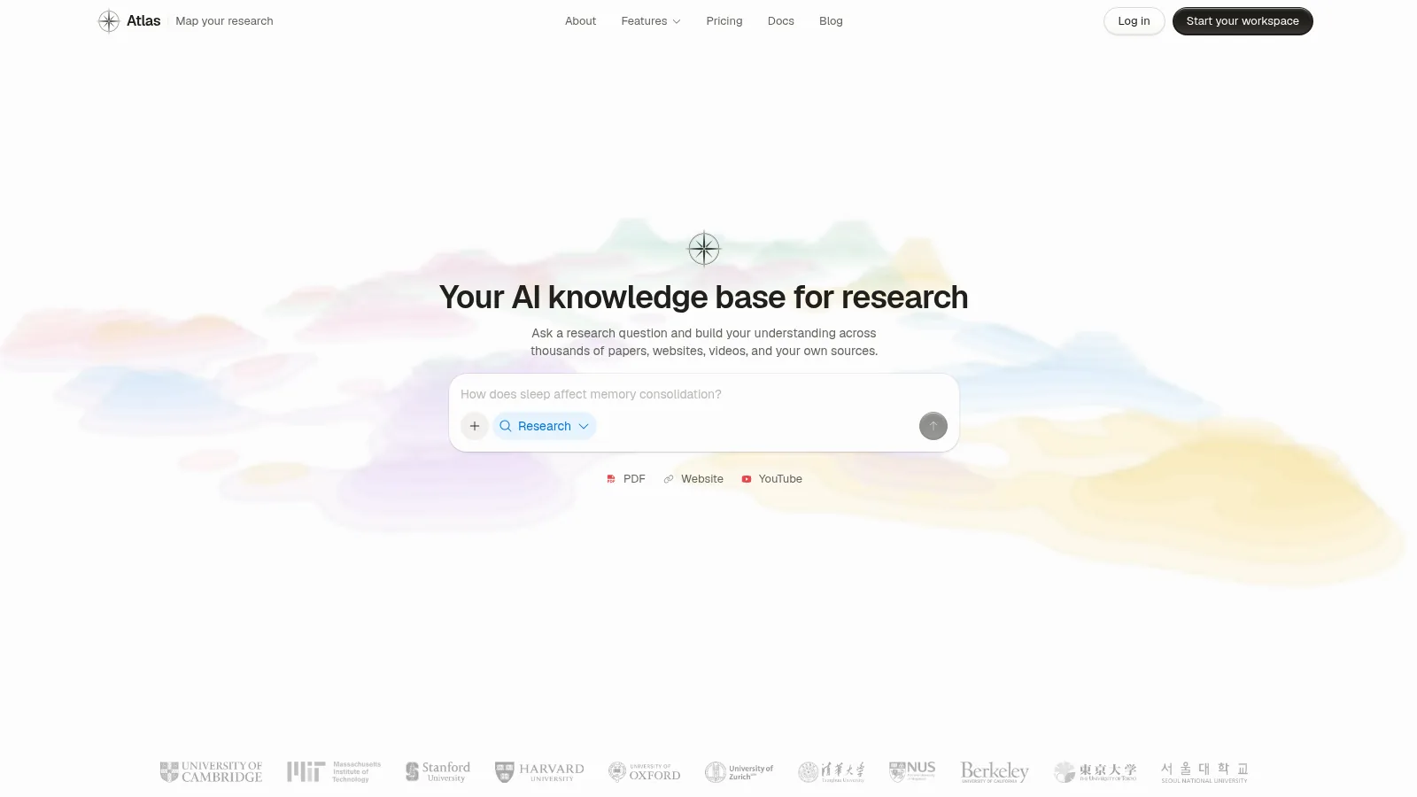 atlasworkspace.ai homepage, the most-cited domain on citation-tracking questions
